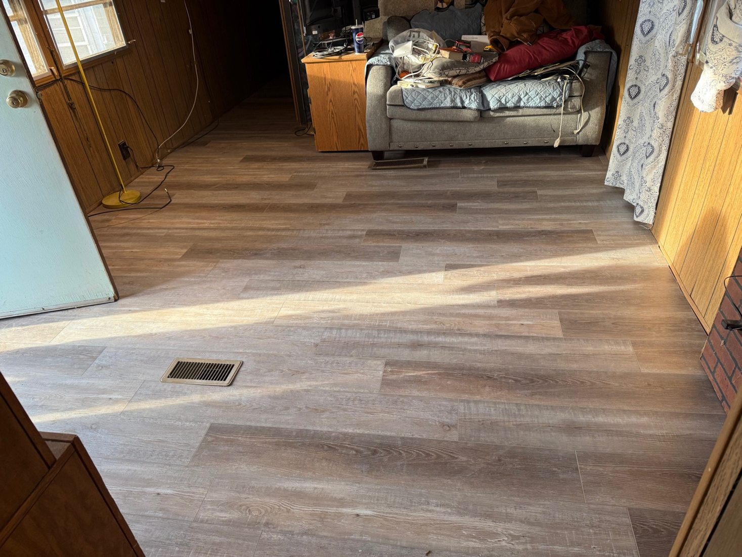 Wood-look flooring installed